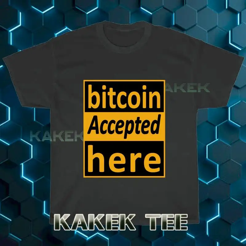 Bitcoin Accepted Here Logo American T- Shirt Funny Size S to 5XL