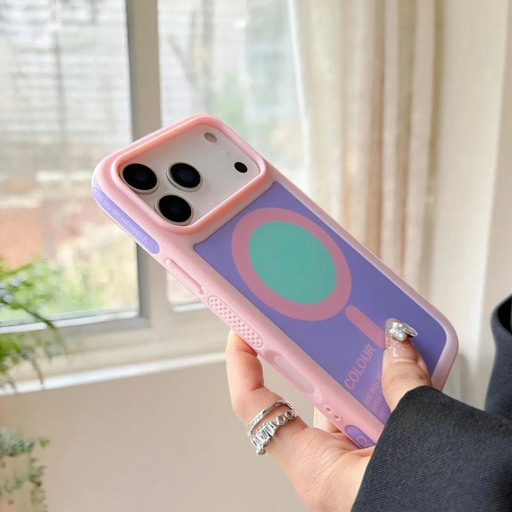 Modne, kreatywne etui magnetyczne z efektem kontrastu kolorów do iPhone'a 17 Pro Max 16 15 14 Pro Max 13, odporny na wstrząsy bumper w kolorach dopaminowych. — zdjęcie produktu 5