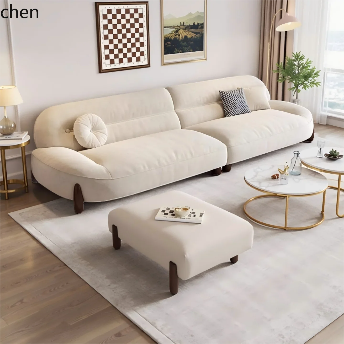

b18modern minimalist cloud skin-friendly flannel small apartment living room straight row light luxury sofa