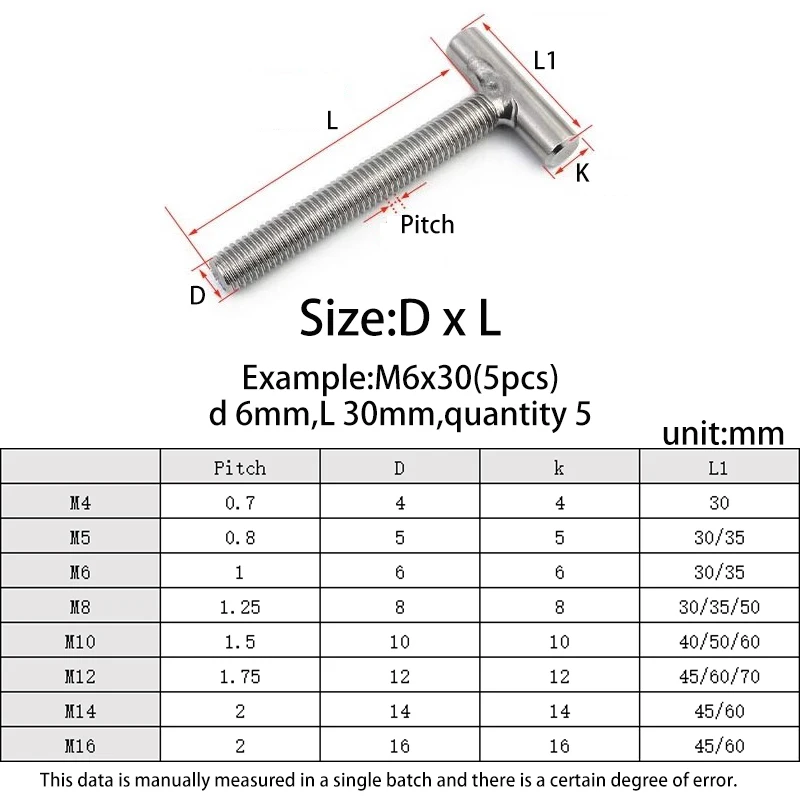 304 Stainless Steel Cylindrical Welding T-Shaped Screw M4M5M6M8M10M12M14M16 Hammer Head Screw Bolts for Chute Rail Miter Track