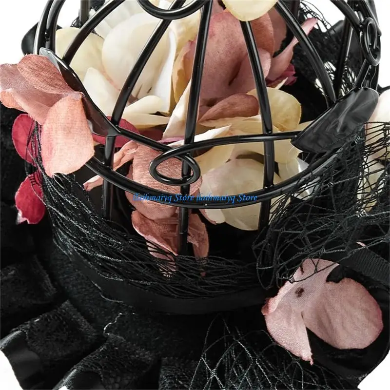 573B قبعة زهرة قفص العصافير الدرامية مع مشبك شعر للحفلات ذات الطابع الخاص وملابس السهرة #5