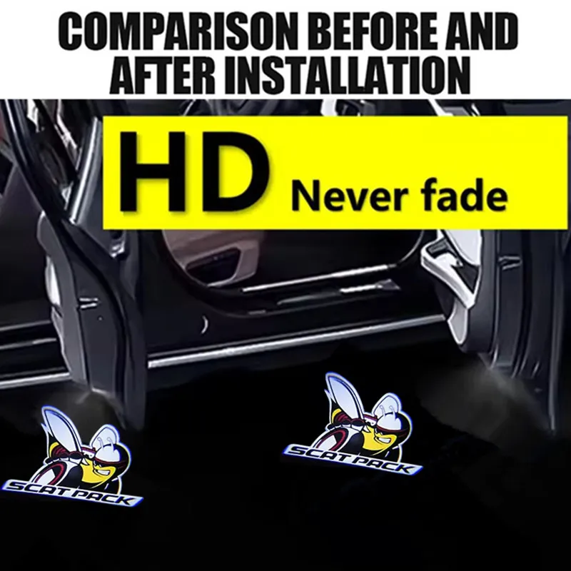 2PCS LED Car Welcome Door Lights Badge Accessories For DODGE Challenger SRT Scat Pack Demon Charger Hellcat