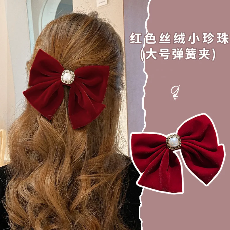 

Red Velvet Bow Hair Pins Elegant Fabric Alloy Roses Hair Clips for Women Fashion Ponytail Barrette Heawear Accessories Заколки