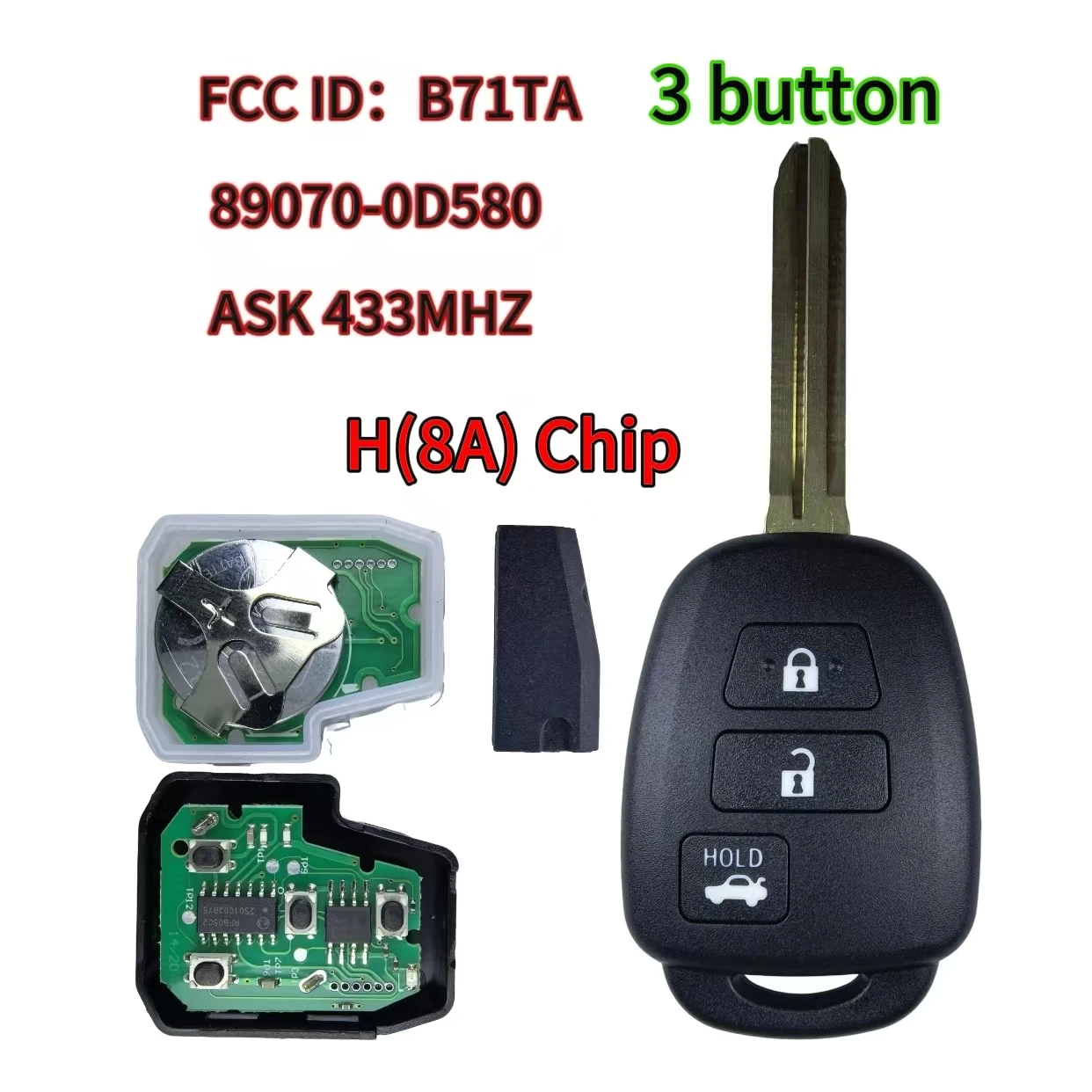 Jingxin FCC ID: B71TA 89070-0D580 433 MHz mit optionalen G/H/No-Chip-Fernbedienungen für Toyota Yaris Verso RAV4 2008-2015 Schlüssel/Gehäuse – Detail 12