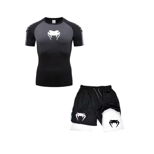 Imagen 2 del producto Conjunto de compresión Anime Venom, camisetas de entrenamiento para gimnasio para hombre, pantalones cortos transpirables para correr, conjunto de ropa deportiva de secado rápido con protección contra sarpullidos