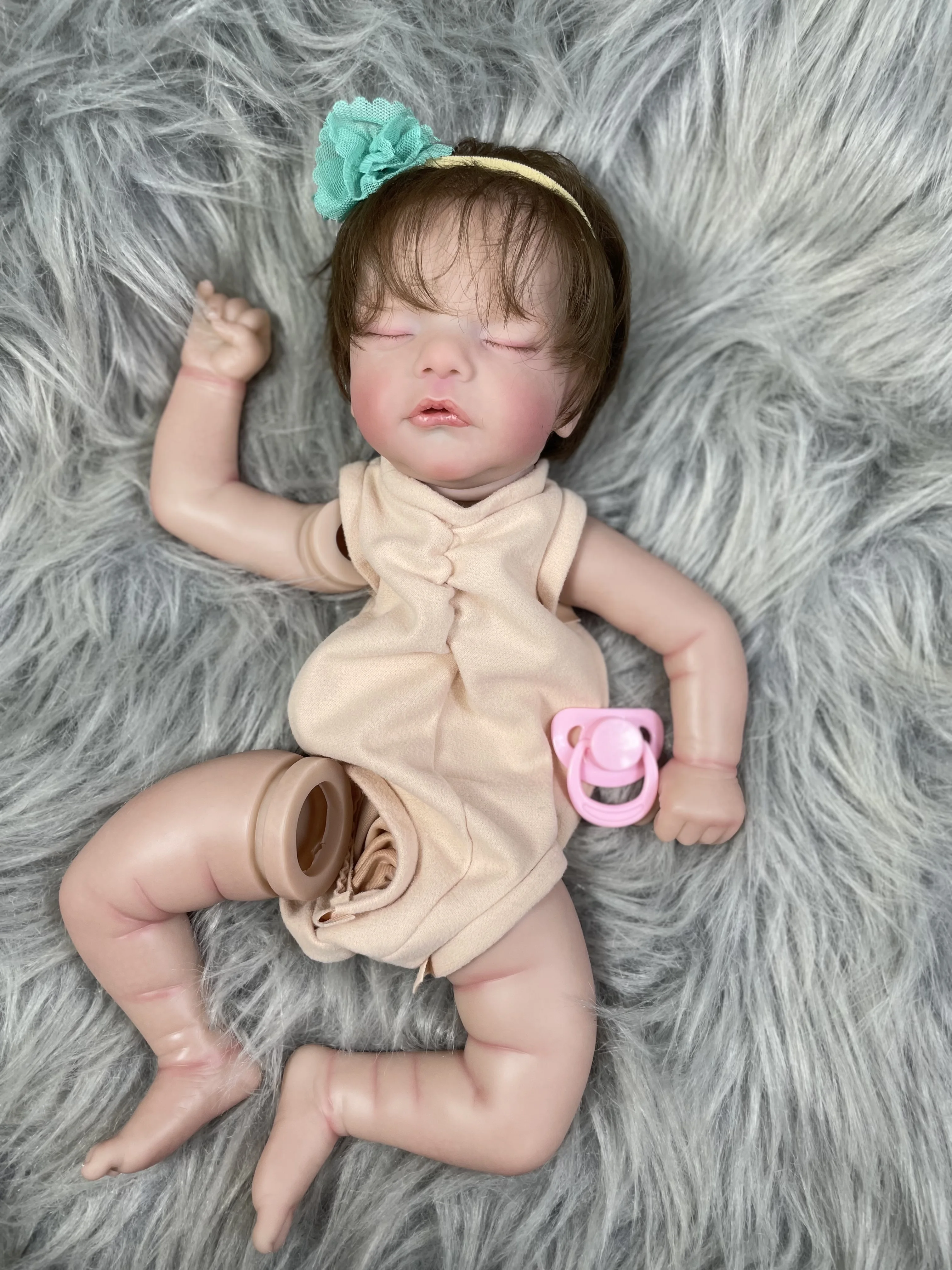 19 Inch Already Painted Reborn Doll Kits Sam With Hair Transplant Lifelike 3D Painted Skin Visible Veins Handmade Mold