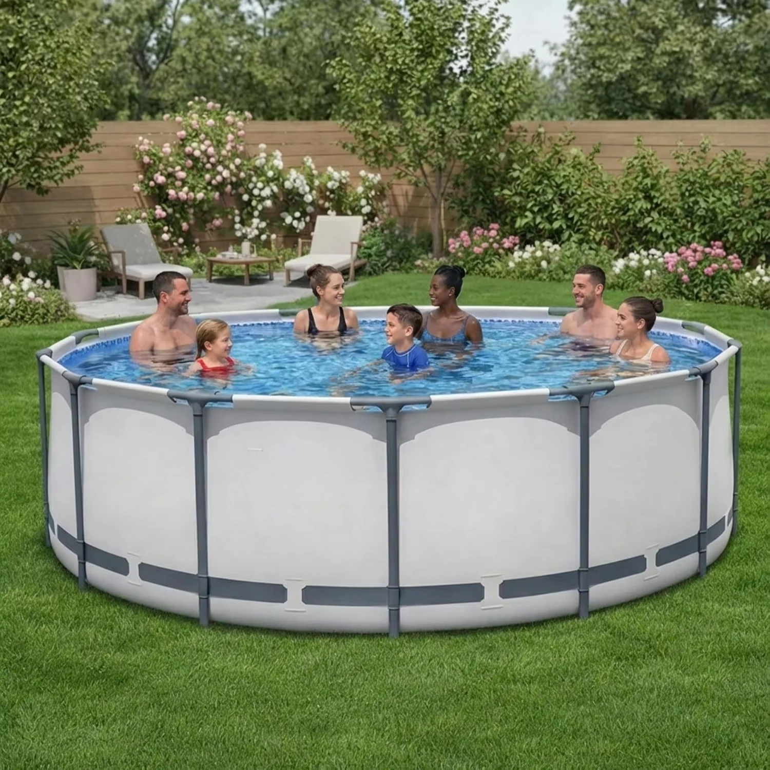 Round Metal Frame Above Ground Swimming Pool Set with Filter Pump Ladder & Cover 14ft x 48in Outdoor Backyard Summer