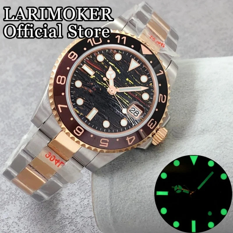 

LARIMOKER 41 мм двухцветный корпус из розового золота с сапфировым стеклом и ремешками для часов мужские NH35 автоматические механические водонепроницаемые часы