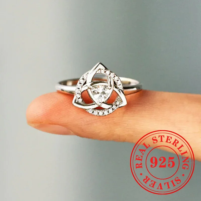 Huitan Chic Triquetra Knot Ring 925 Sterling Silver Accessories for Women Silver Color Brilliant Zirconia Finger Jewelry Gift