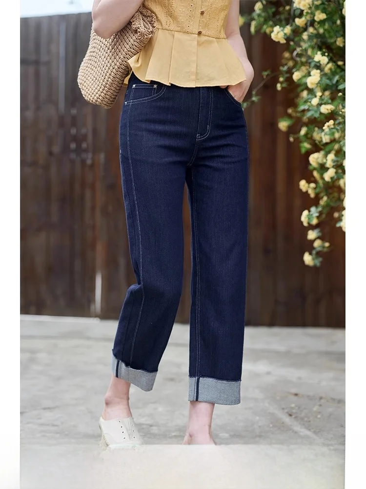 

Blue Straight Leg Jeans Women's Slim Fit Casual Long Pants Versatile Summer New Sle Red Thought l Waist Denim Skinnies
