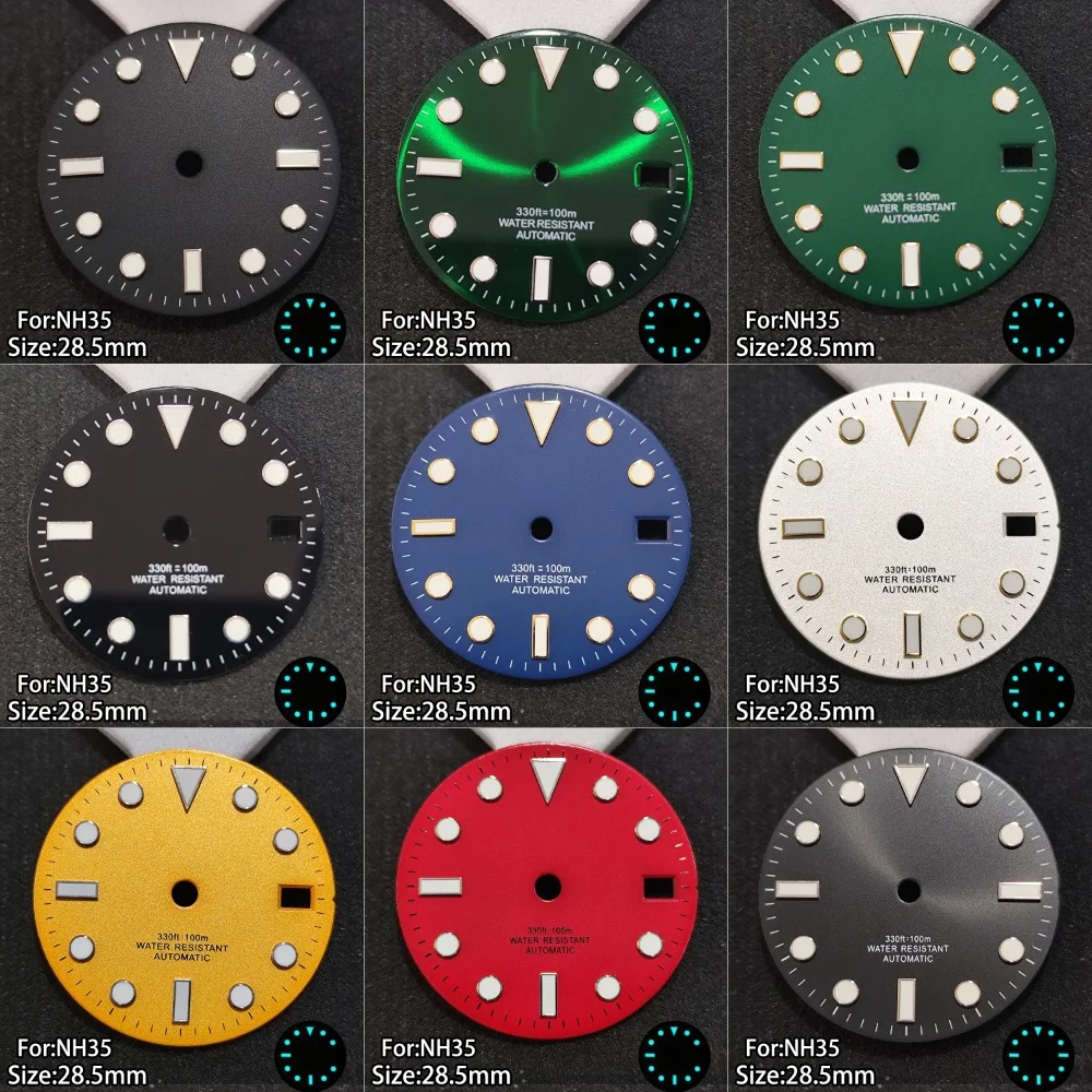 

For NH35/NH34 SUB Watch Dials 28.5mm With Super BGW9 Blue Luminous Single Calendar Multi-color Watches Replacement Accessories