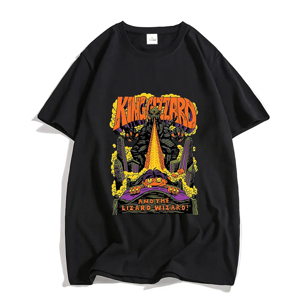 King Gizzard & The Lizard Wizard Tshirts Men Monster Destruction T-shirts 100% Cotton T Shirts High Quality Grunge Manga Graphic