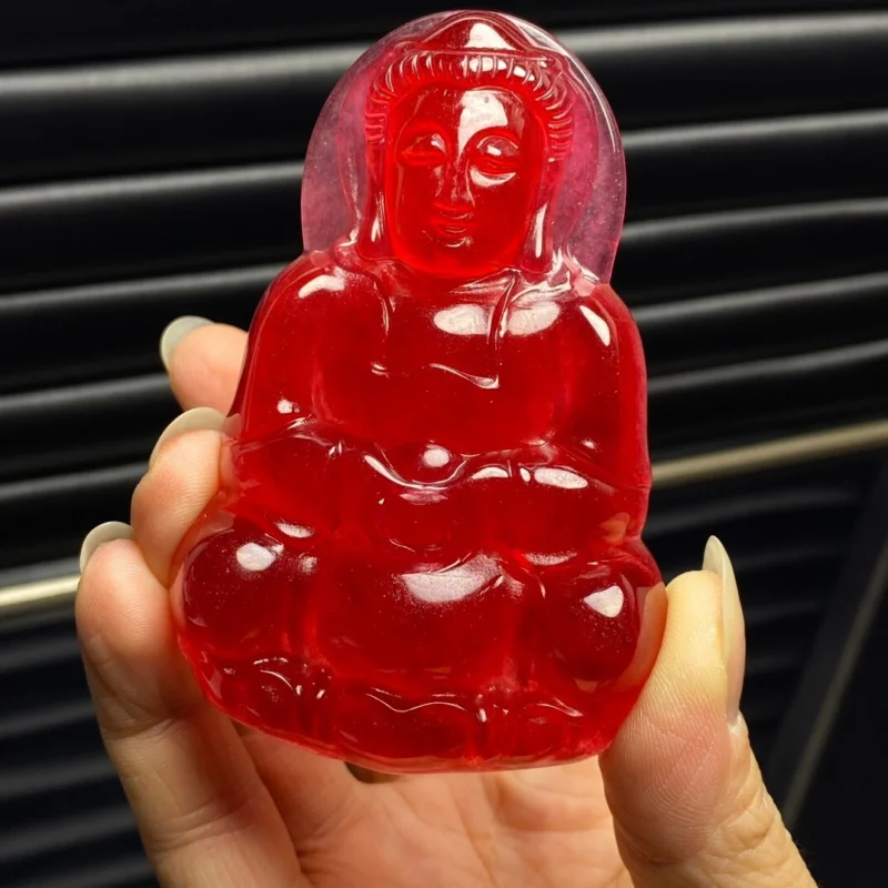 Certified Natural Ice Red jade Jadeite Carved Bigger Guanyin Pendant&Necklaces