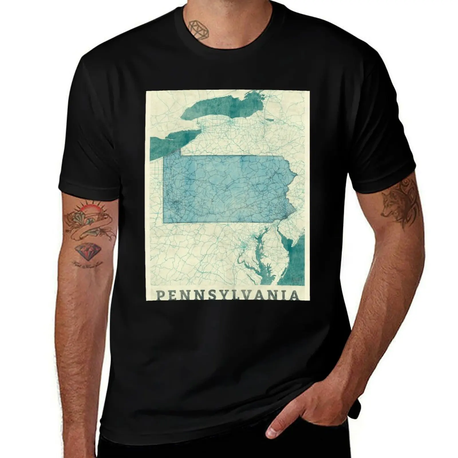 

Pennsylvania Map Blue Vintage T-Shirt anime stuff blue archive luxury designer funny t shirts for men