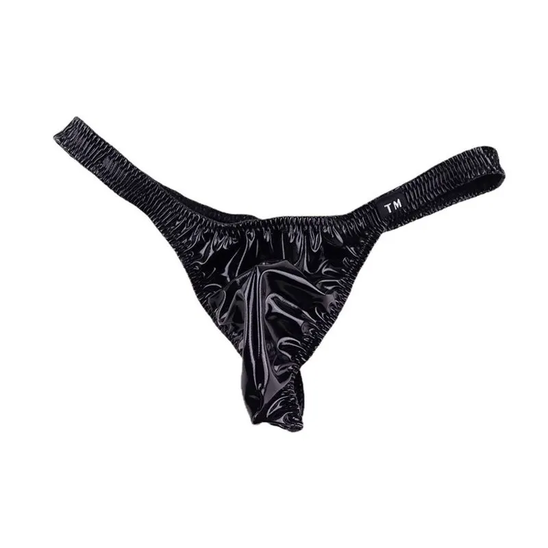 Herren-String aus Lackleder, sexy, tief sitzend, U-förmiger, konvexer Beutel, elastischer, offener Rücken, T-Back-Unterwäsche
