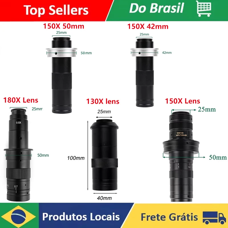 130x 180x 150x  lente de microscópio digital 180 múltiplos acessórios de lente de zoom ajustável C-MOUNT para câmera hdmi vga usb entrega de 24 horas do armazém brasileiro
