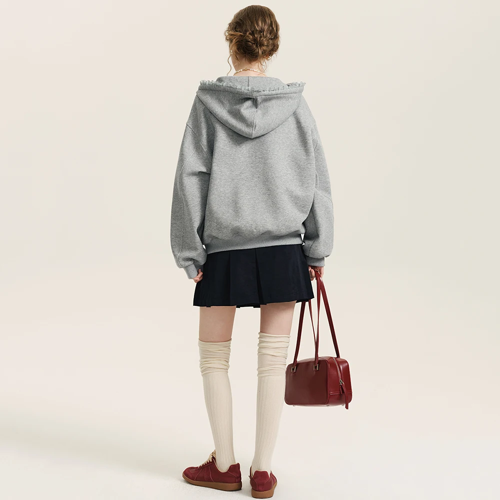2025 novo cinza hoodie retro outono rendas splice moda topos estilo coreano y2k roupas mulher moletom feminino manga longa hoodies
