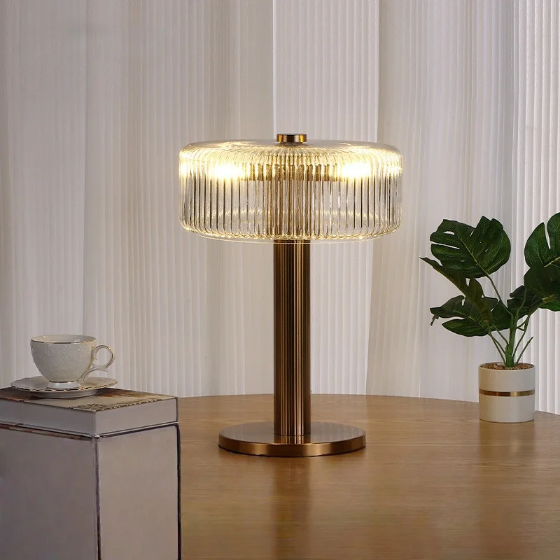 

Mordern Bauhaus Vintage Golden Luxery LED Metals Glass Table Light Lamp For Bedroom Living Room Study Room Indoor Home