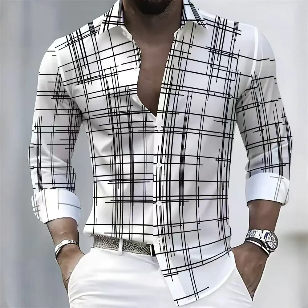 Hot Sale Premium Men's Long Sleeved Black White Striped Shirt For 2026 Casual Loose Breathable Comfortable
