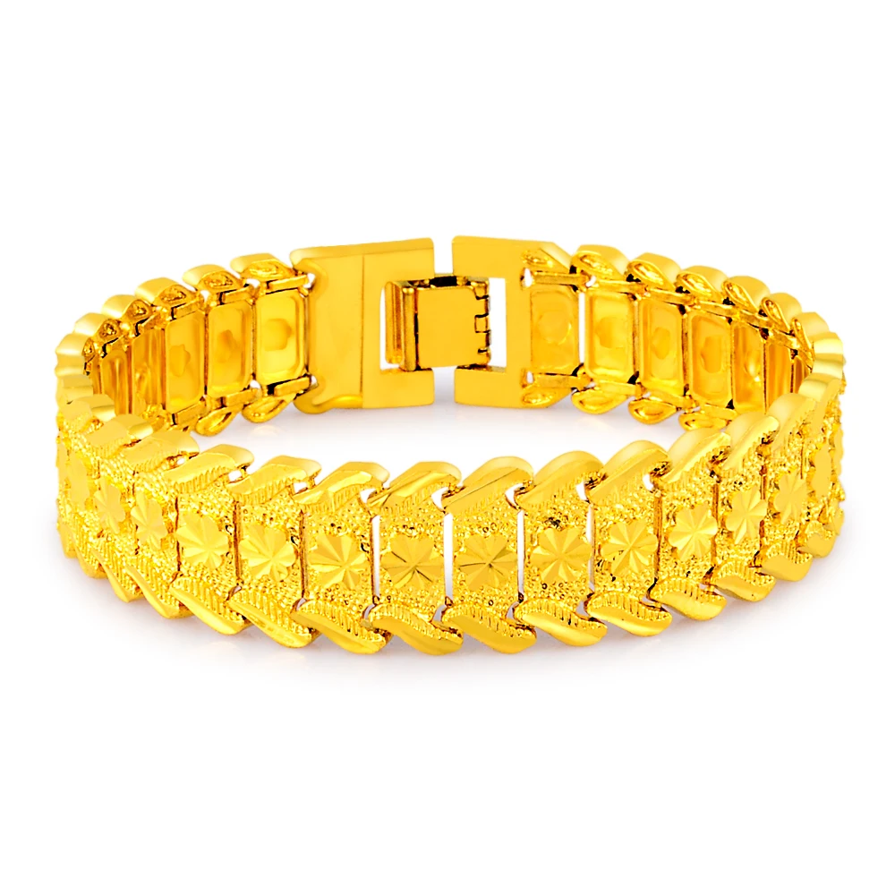 Neue 24K Gelb Gold Armband 16MM Gold Überzogene Herz Geformt Auto Blume Armband für Frauen & männer schmuck Geschenke