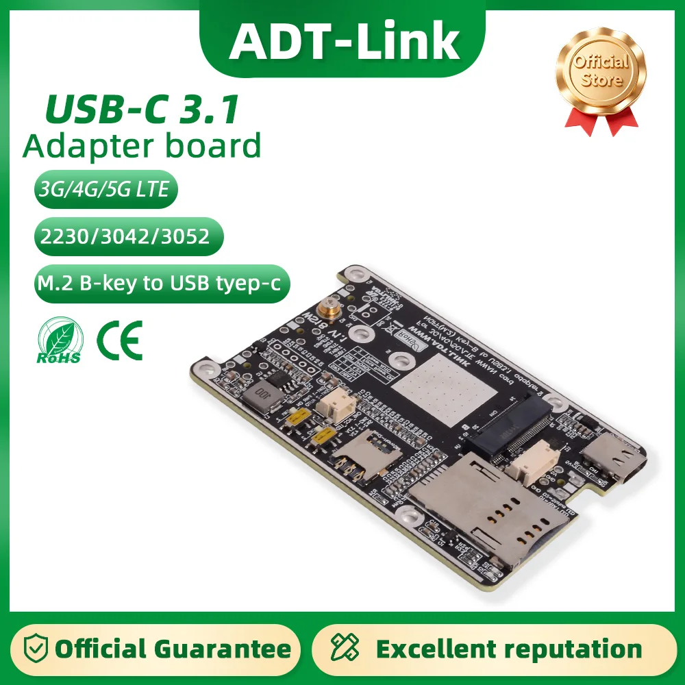 

ADT-Link M.2 B-key WWAN LTE Модуль 3G 4G 5G Слот для карты к USB 3.1 Type-C Gen2x1 Плата адаптера, совместимая с 2230/3042/3052