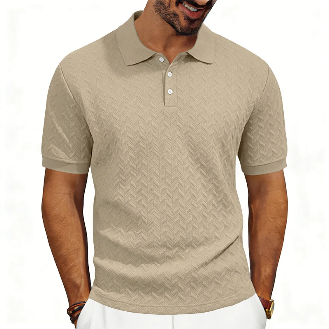 Cross-border Amazon American Heavy-Duty Loose Texture Pattern Solid Color Jacquard Casual Simple Trend Short-Sleeved Polo Shirt