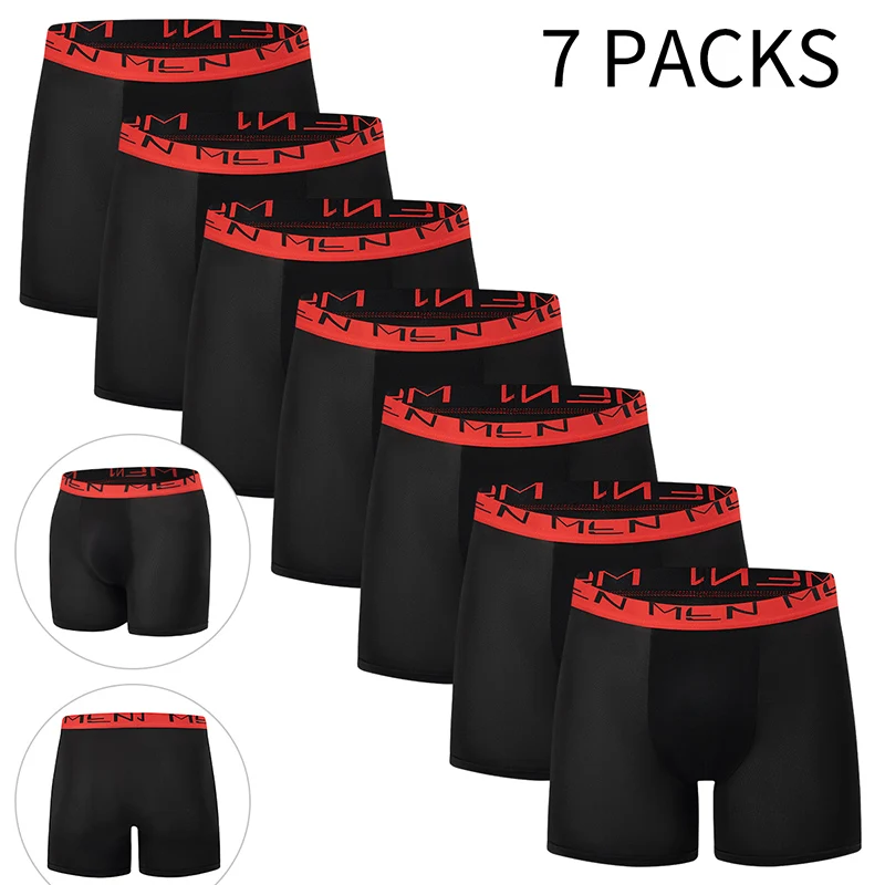 7-piece Set Of Men's Seasonal Casual Solid Color Sports Underwear Comfortable Boxer Shorts Youth Cycling And Running Base Shorts