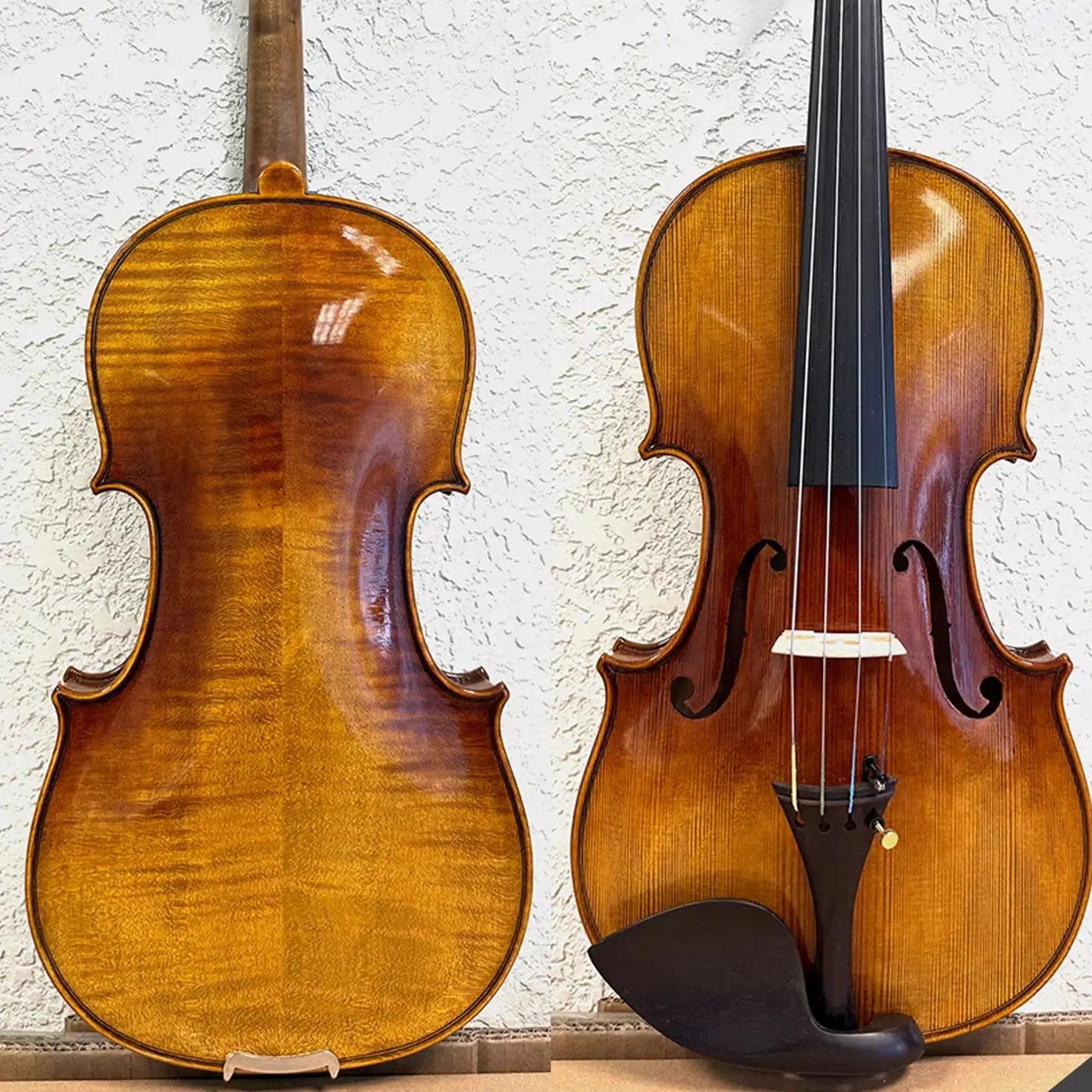 

Handmade Violin 4/4, Flame Pattern, Selected Wood Aged over 10 Years, Hand-Painted, Ebony Fittings, Replica of the 1715 Stradivarius Violin