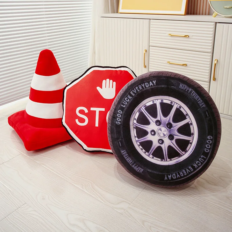 40cm Fun Traffic Safe Roadblock Plush Doll Pillow Simulation Traffic Light Stop Sign Plush Toy Home Decoration Gift For Children