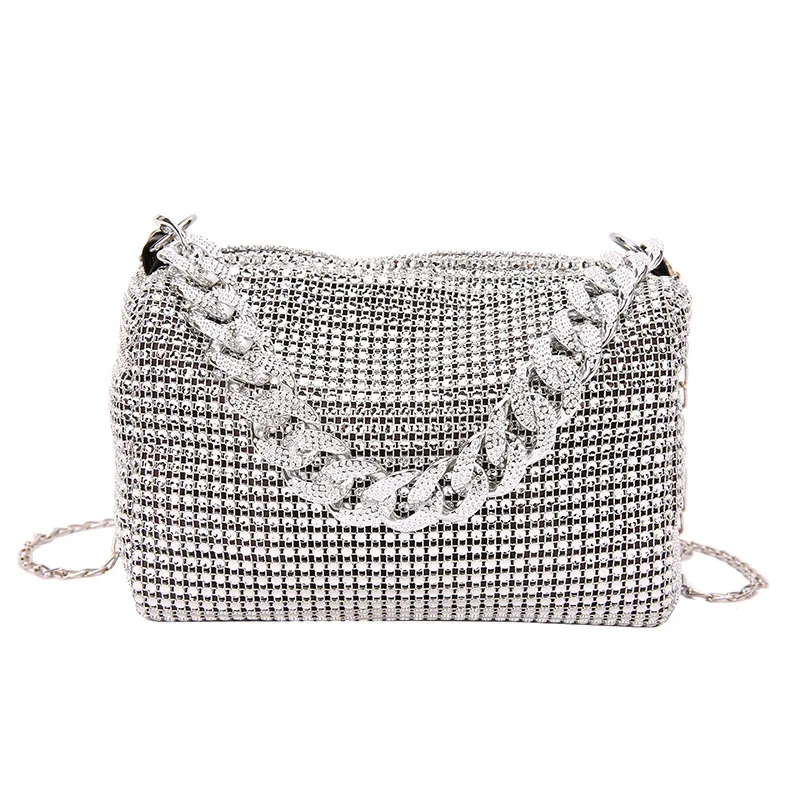 Lawaia Sparkly Silver Clutch Black Purse Glitter Handbags for Women 19-9cm 1pc Rhinestone Accessory Dinner Diamond Purse