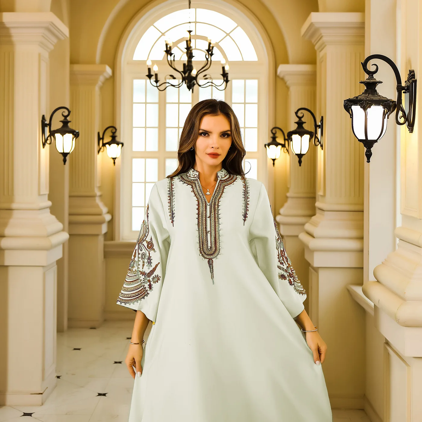 Abaya vestido feminino vestido de noite dubai turkiye muçulmano corda bordado robe vestido feminino