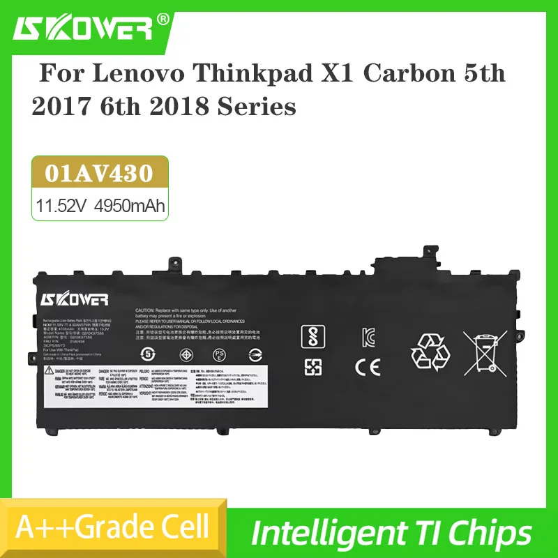 

SKOWER 01AV430 Laptop Battery For Lenovo Thinkpad X1 Carbon 5th 2017 6th 2018 01AV494 01AV429 01AV431 SB10K97586 SB10K97587