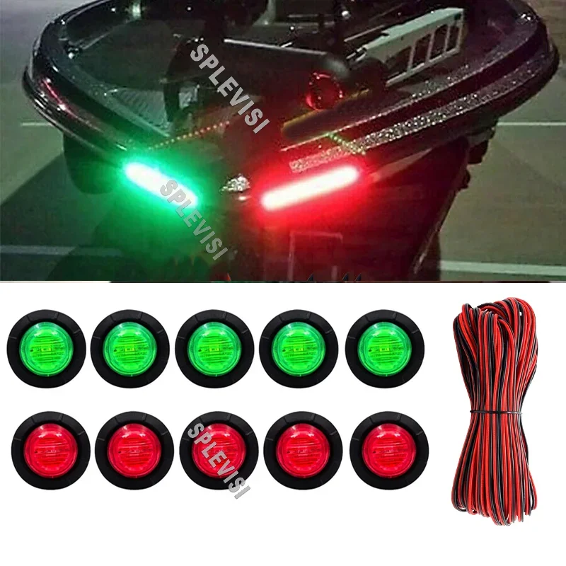 

10x Red & Green 3/4'' Round LED Boat Deck Transom Courtesy Navigation Lights Pontoon Sailboat Kayak Yacht Utility Interior Light