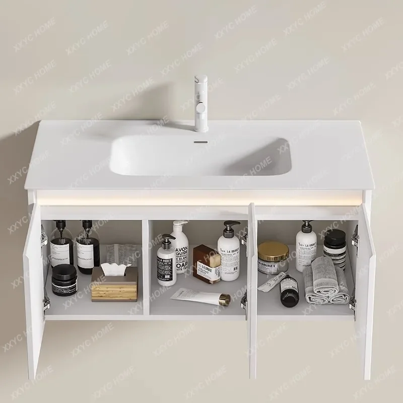 Fir Bath Bathroom Cabinet Solid Wood Cream Style Ceramic Whole Washbin Wash Basin Cabinet Combination Wash Basin Simple