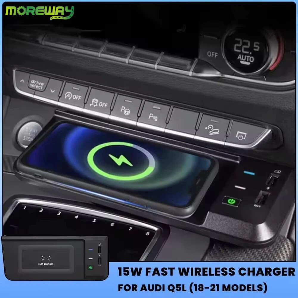 Car Phone Holder Fast Charge Wireless Charger For Audi Q5 SQ5 2018-2021 Charging Station Mat Center Console Trim Accessories