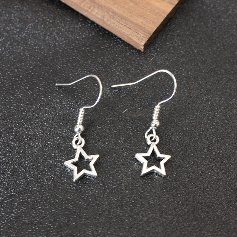 Vintage Hollow Star Dangle Earring for Women Lovely Simple Retro Silver Color Ear Jewelry Wholesale Christmas Gift