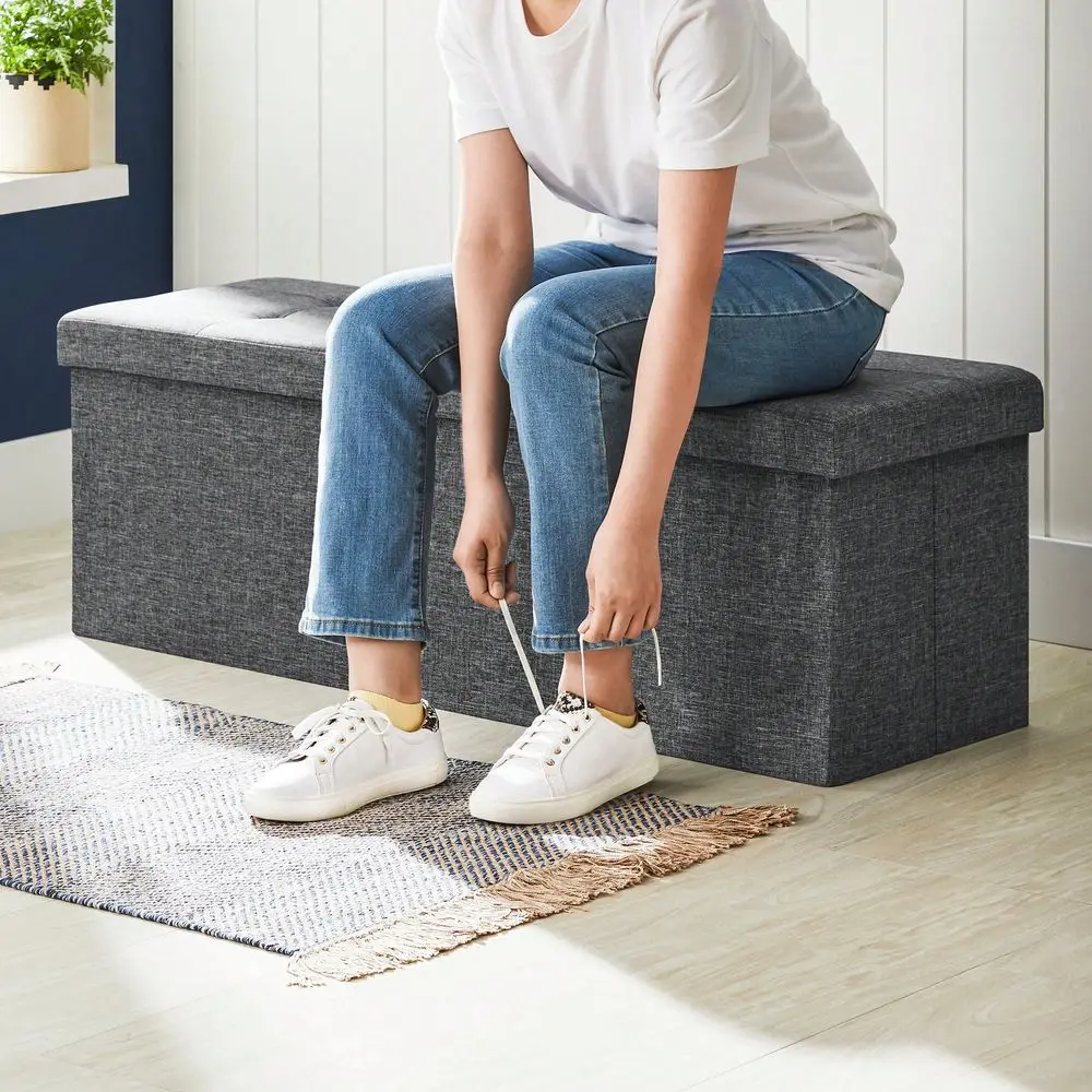 Storage Ottoman, Foldable Storage Bench, 15 X 43 X 15 Inches, Flipping Lid, 660 Lb Load Capacity, For Entryway, Living Room, Bed