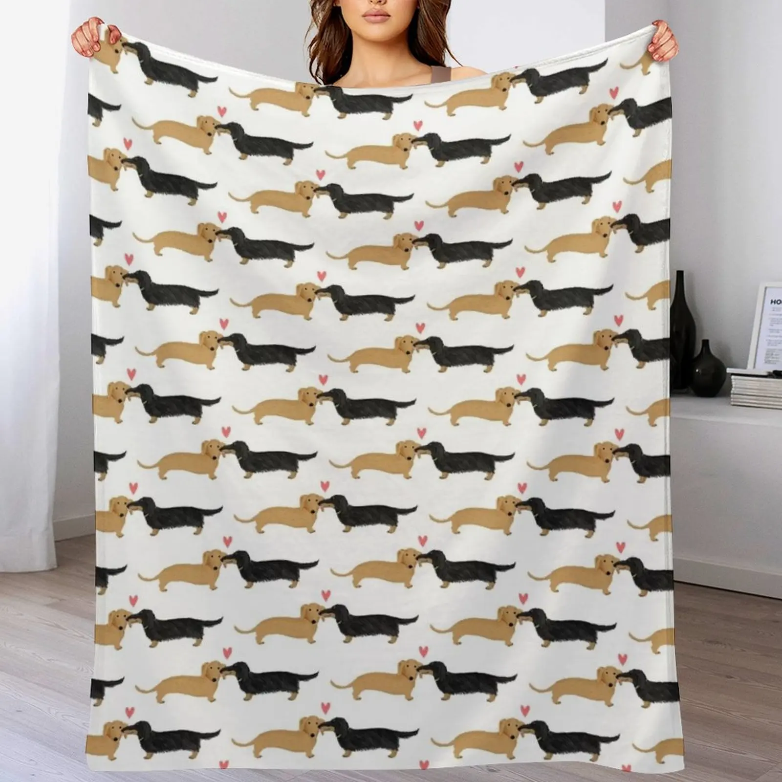 

Dachshunds Love Dogs with Heart Cute Wiener Dogs Throw Blanket for sofa Winter beds Thermal Warm Blankets