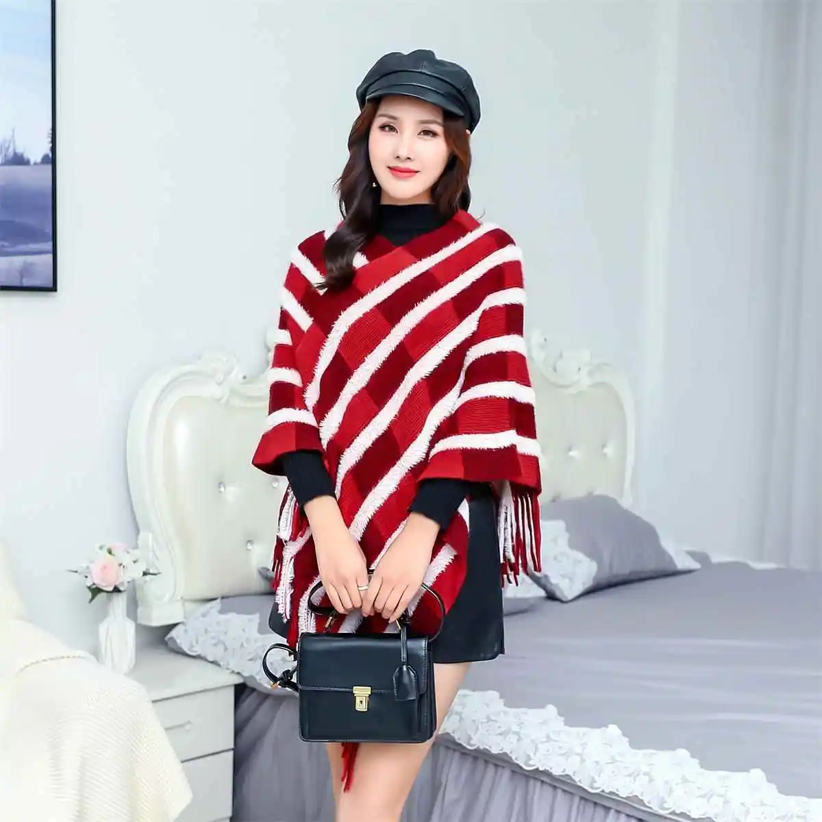 Etnische gebreide priem Bata irt dames trui mantel Street Sle gestreepte polyester vezel jas met franjes voor dames