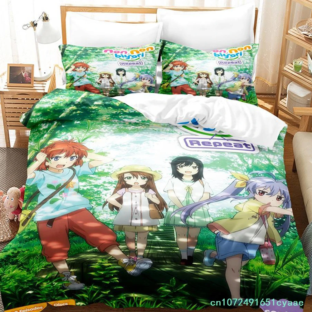 Комплект постельного белья Non Non Biyori: односпальный, двуспальный, королевский размер, для взрослых и детей, аниме-дизайн, пододеяльники, наборы для спальни