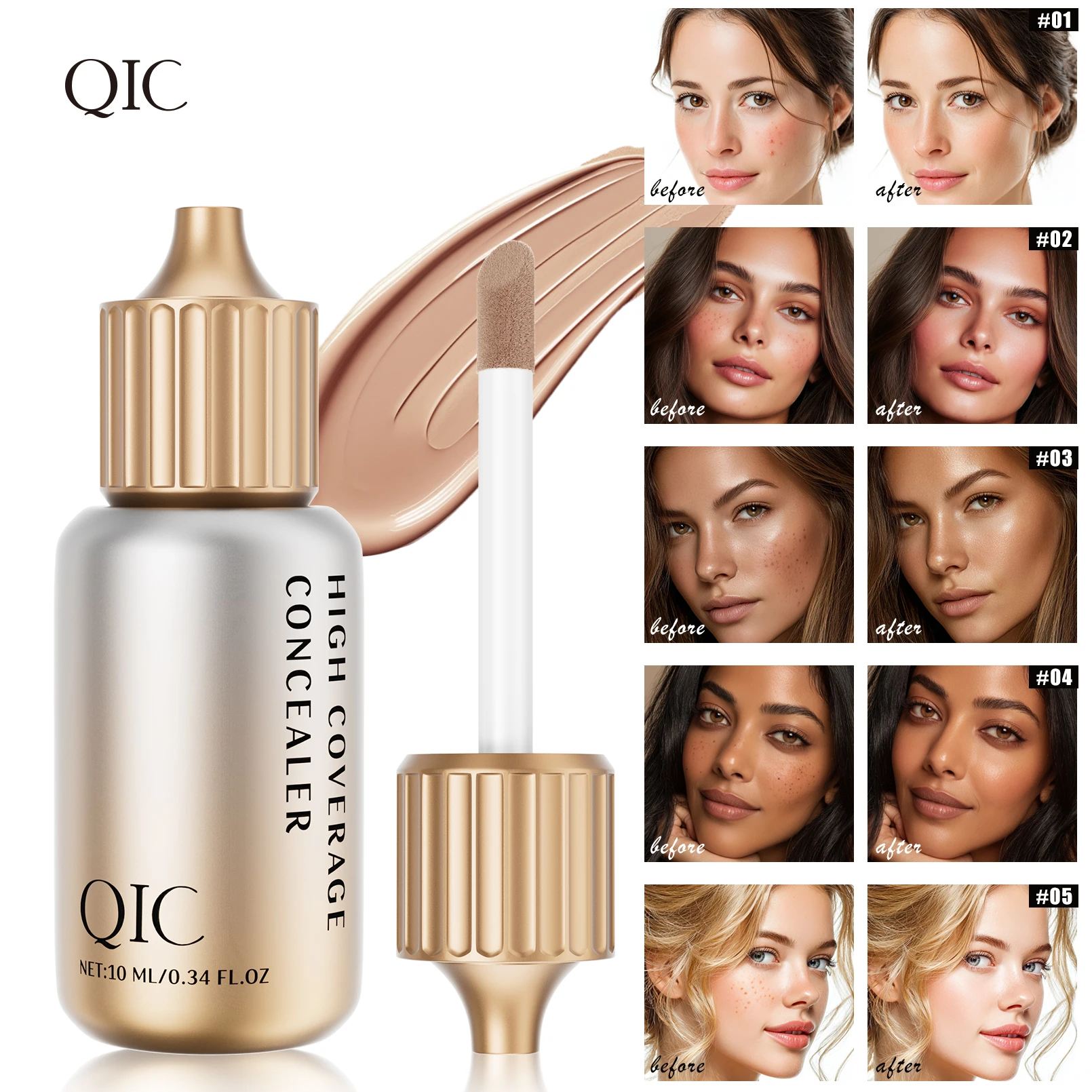 5 colori Correttore setoso Correttore Copertura Segni di acne Macchie Cerchi scuri Viso Schiarente Sbiancamento della pelle Correttore