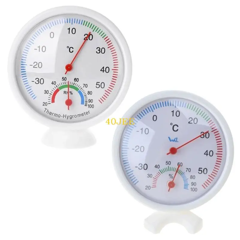 

40JE Clock-shaped Thermometer Humidity Meter Temperature Hygrometer Indoor Outdoor