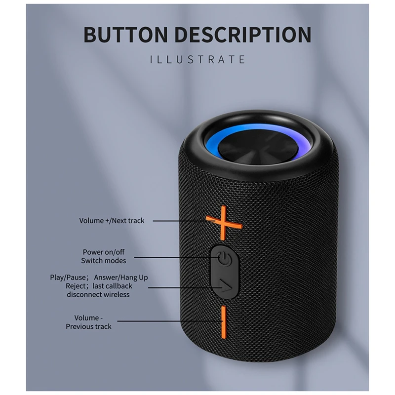B34B-S10 Detachable Bluetooth Speaker Portable Speaker IPX6 Waterproof Suitable TWS Boom Box Colorful Lighting Effect