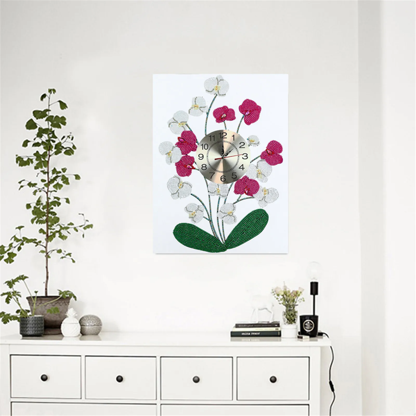 1 set of DIY peacock/flower diamond painting clock, frameless canvas material and sporty wall decoration diamond art clock - view 3