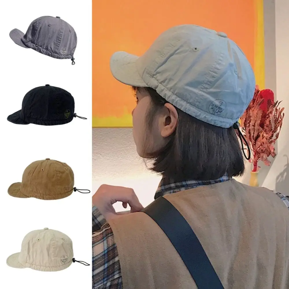 

Simple Solid Color Short Brim Baseball Cap Drawstring Adjust Japanese Style Sun Hat Casual Sunscreen Cargo Baseball Cap Girl
