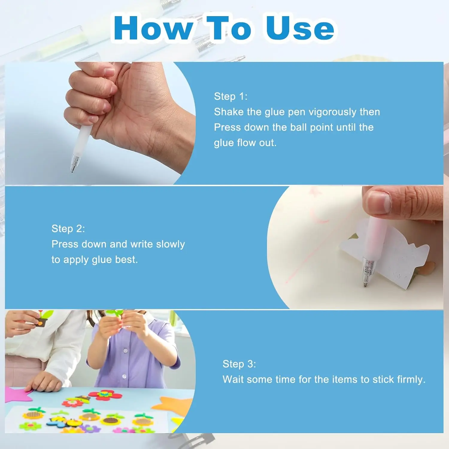 6 Pcs Glue Stick Pens for Crafting, Easy Precise Control Fine Tip, Quick Dry Paper Craft Glue for Card Making