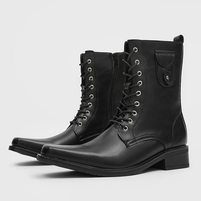 

plus size men's fashion stage nightclub high motorcycle boos designer square toe shoes cowboy genuine leather boot long botas