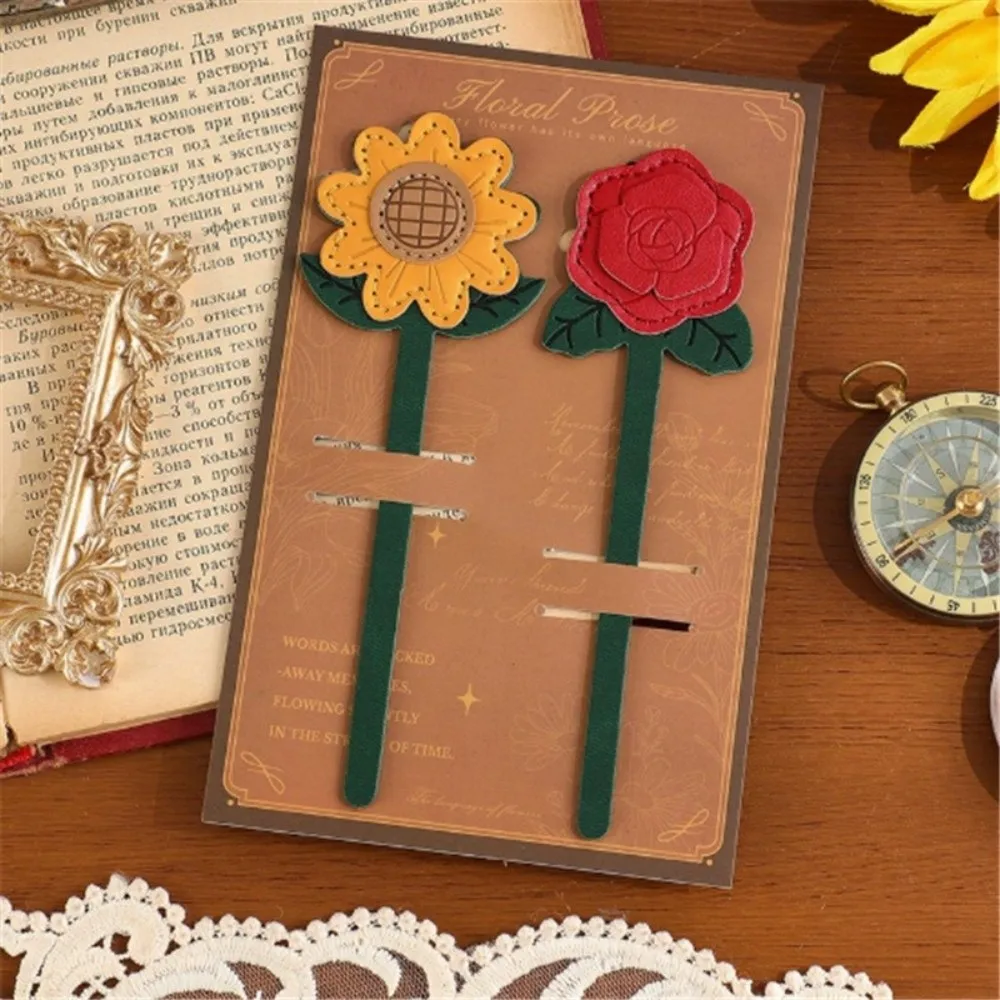 Cute 3D Embossed Leather Bookmarks Handmade Creative 3D Floral Bookmarks Page Clips Reading