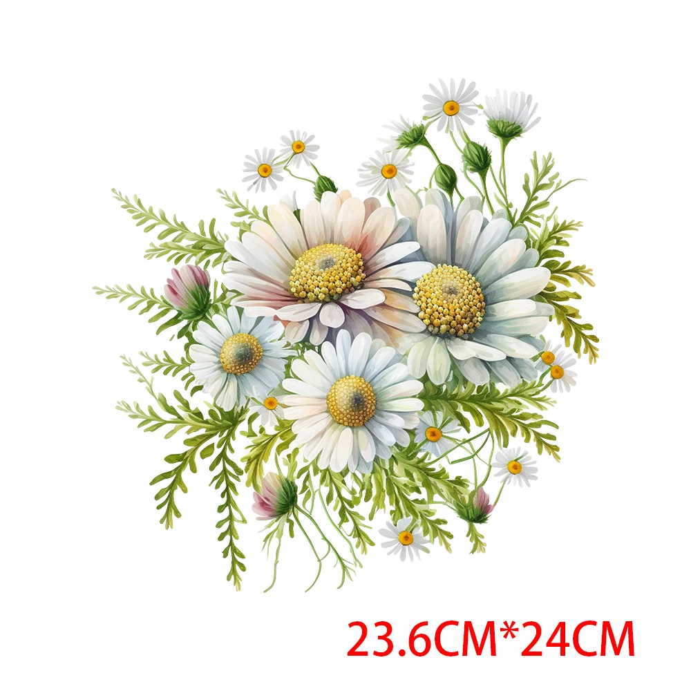 Birthday Flower Bouquet Illustration Heat Transfer Sticker T-shirt Printing Pattern DIY Iron on Patches for Clothes Sticker