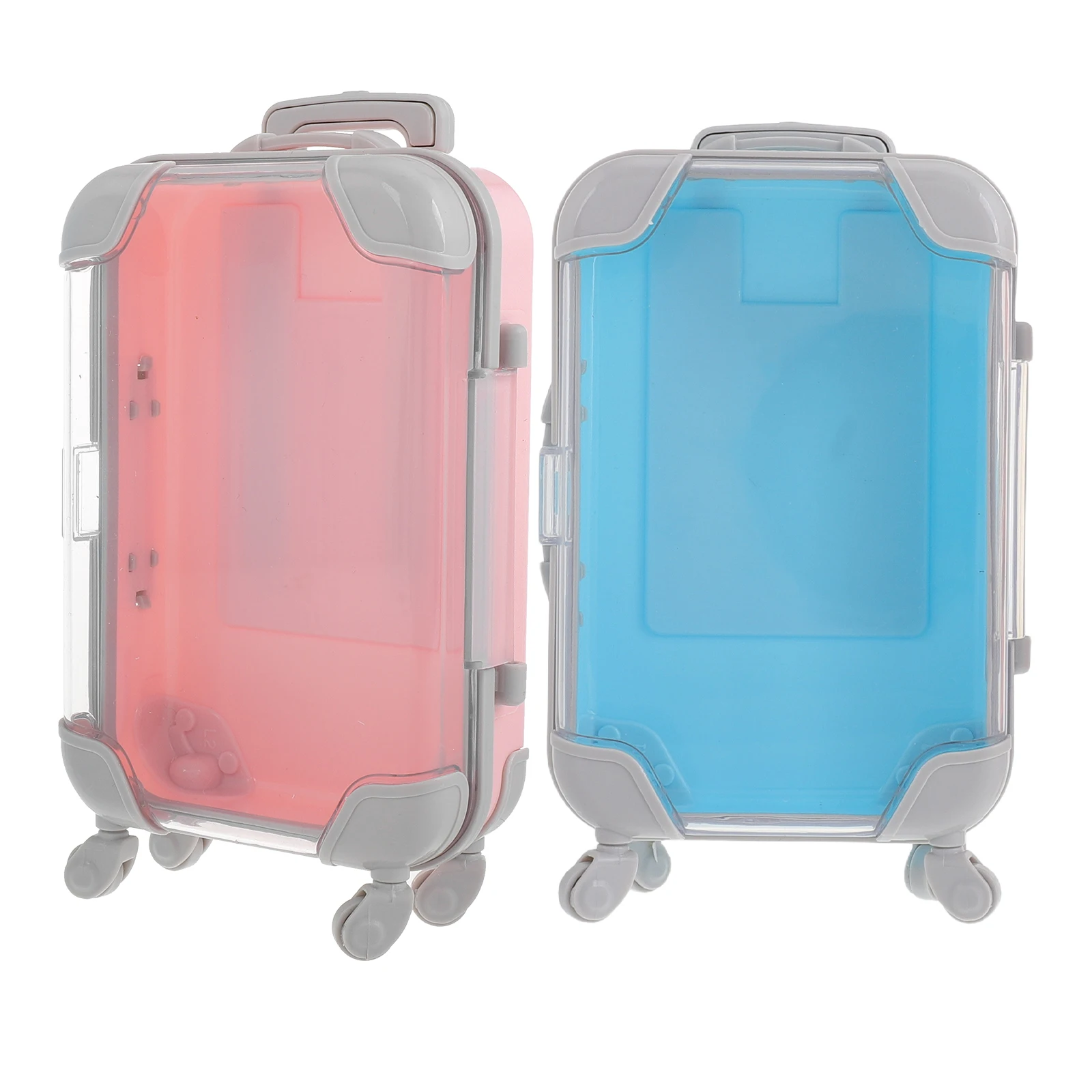 2Pcs Mini Trolley Case Thick Materials Portable Luggage Packaging Eyelash Storage Boxes Plastic Mini Makeup Boxes